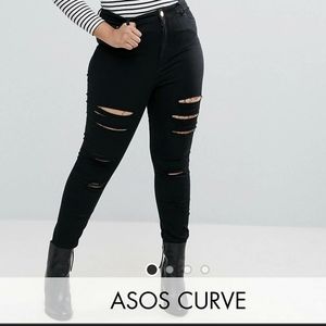 ASOS Ripped Black Curvy Skinny Jeans size 16
